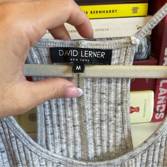 David Lerner Grey Ribbed Racerback Top Medium - Picture 2 of 3